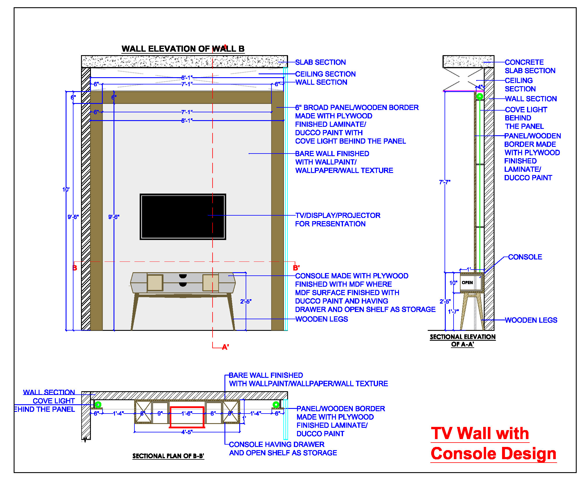 Stylish Accent Wall with a Console and TV - AutoCAD DWG